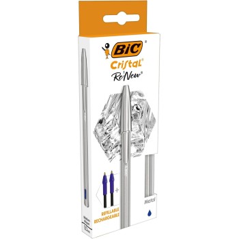 Bic 92065 Penna Sfera Con Cappuccio Cristal Re'New 1Mm Blu | Cloclorinda.it