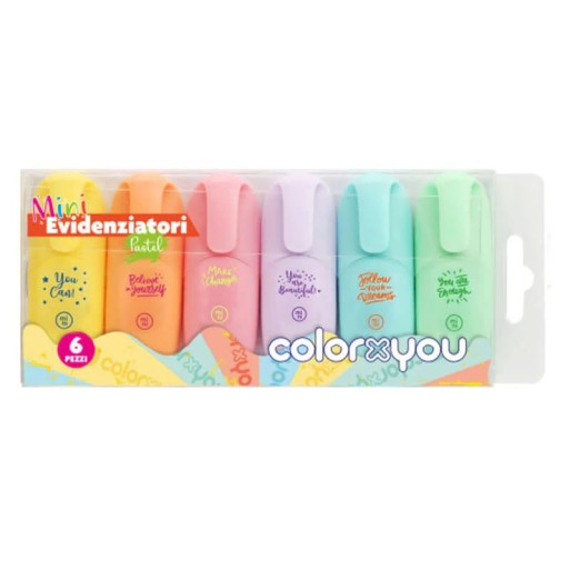 Mini Evidenziatori Pastel con Simpatiche Scritte Confezione 6 Pezzi | Cloclorinda.it