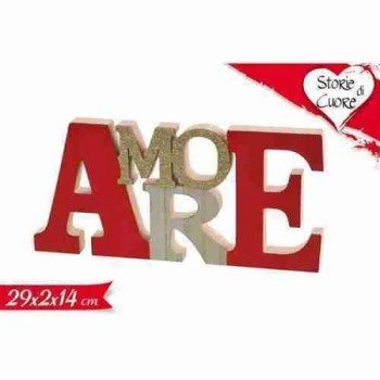 Scritta in legno decorativa Amore rossa e oro 14cm | Cloclorinda.it