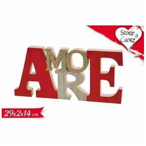 Scritta in legno decorativa Amore rossa e oro 14cm | Cloclorinda.it