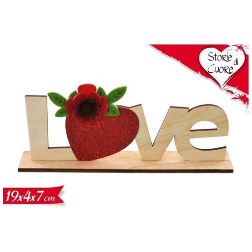Decorazione Love in Legno con Cuore Glitterato | Cloclorinda.it