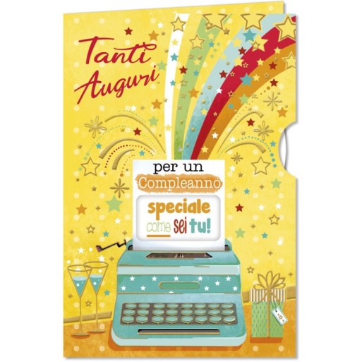 BIGLIETTO AUGURALE COMPLEANNO 11,5X17 CON ROTELLA I DISCOLI CROMO | Cloclorinda.it