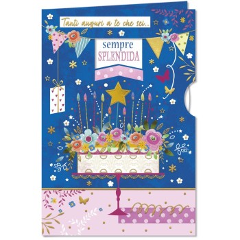 BIGLIETTO AUGURALE COMPLEANNO 11,5X17 FEMMINILE CON ROTELLA I DISCOLI CROMO | Cloclorinda.it