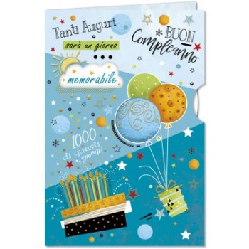 BIGLIETTO AUGURALE COMPLEANNO 11,5X17 CON ROTELLA I DISCOLI CROMO | Cloclorinda.it