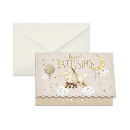 Biglietto Battesimo Coniglio neutro | Cloclorinda.it