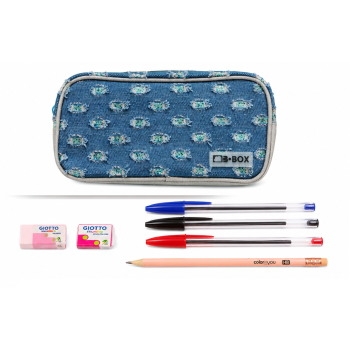 Astuccio 2 Zip Completo con Set Scrittura BIC + Accessori Scuola | Cloclorinda.it