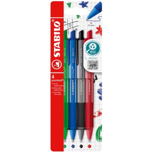 PENNA SFERA SCATTO POINTBALL COLORFUL SET 4 COLORI STABILO | Cloclorinda.it