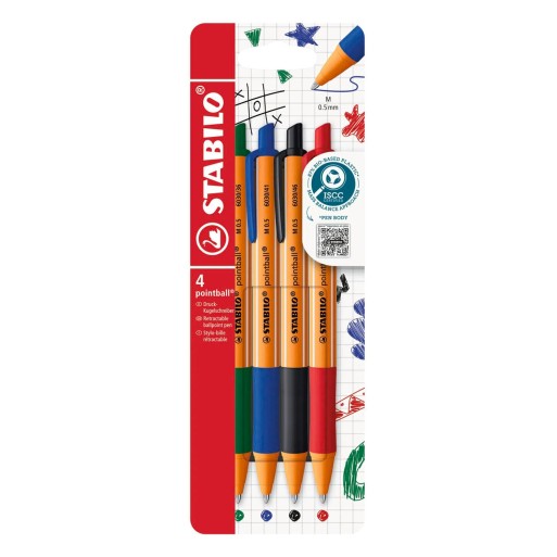 PENNA SFERA SCATTO POINTBALL SET 4 COLORI STABILO | Cloclorinda.it
