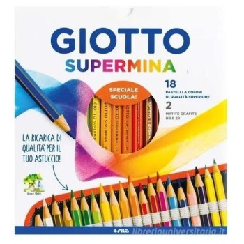 Confezione 18 pastelli Giotto supermina e 2 matite in grafite punta 4mm | Cloclorinda.it