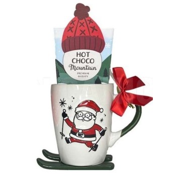 Tazza natalizia in ceramica da 300 ml con base a sci | Cloclorinda.it