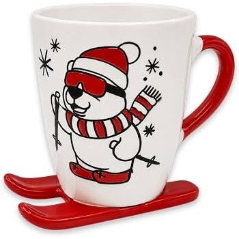 Tazza natalizia in ceramica da 300 ml con base a sci | Cloclorinda.it