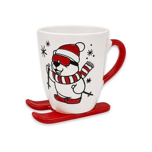 Tazza natalizia in ceramica da 300 ml con base a sci | Cloclorinda.it